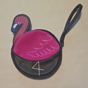 Betsey Johnson Pink and Black Flamingo Wristlet